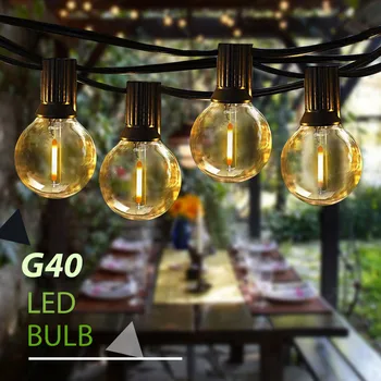 Наружные светодиодные гирлянды G40Bulb, подключаемые пластиковые гирлянды, небьющиеся лампы, водонепроницаемые IP44 для свадебного сада