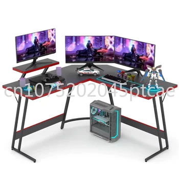 51-дюймовый L-образный игровой стол, компьютерный угловой стол, игровой стол для ПК, стол с большой подставкой для монитора, черный