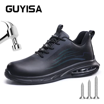 Защитная обувь GUYISA, водонепроницаемая, маслостойкая, со стальным носком, Размер 37-45, черная, защищающая от ударов и порезов.