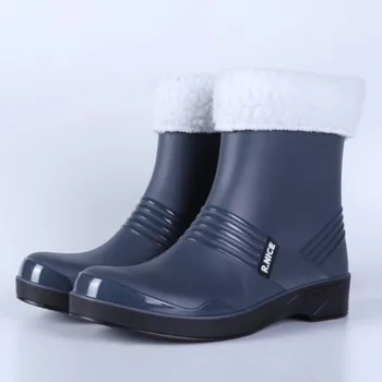 Зимняя водонепроницаемая обувь, теплые резиновые сапоги для мужчин, непромокаемые рабочие галоши, Дождевики для рыбалки, скейтбординга, дождевые ботинки для мужа
