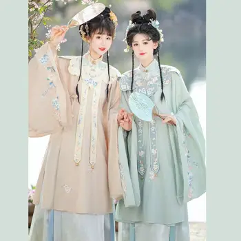 Оригинальное женское платье Hanfu с вышивкой в виде лошадиной морды эпохи Мин, тяжелая промышленность, облако, воротник-стойка на плечах, наклонная планка, платье Hanfu