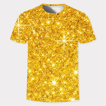 Мужская Новая футболка С 3D Золотым Блеском, Футболка с цифровым принтом С Круглым вырезом И Коротким рукавом, Мужская Повседневная Индивидуальн