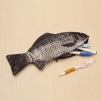 Чехол для карандашей в форме рыбы, вместительный, имитирующий карася, сумка для ручек, пылезащитный портативный чехол для канцелярских принадлежностей для мальчиков и девочек