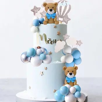 Розовый Синий Медвежонок, декор для торта, воздушный шар, Топпер для торта, Принадлежности для вечеринки в честь Дня рождения, детский душ для мальчиков и девочек на 1-й день рождения