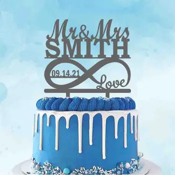 Персонализированный Топпер для свадебного торта, Имя Мистера Миссис, Дата, Символ Бесконечности С любовью Для украшения торта на годовщину свадьбы