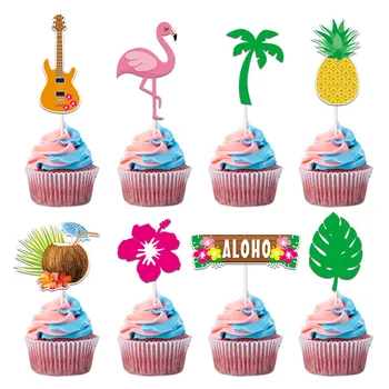 4шт Гавайских фламинго, украшения для кексов, Украшения для тортов, Ананас, Тропическая тема, Aloha Luau, Детские Принадлежности для вечеринки в честь Дня рождения.