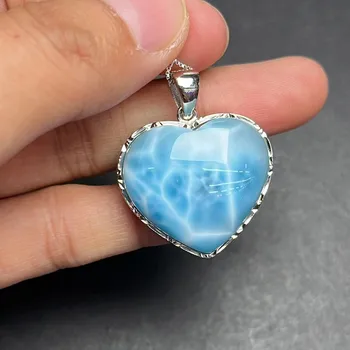 Натуральный Синий Кулон Ларимар Женщины Мужчины 25,5 мм Сердце С Водяным Узором Кристалл Любви Ожерелье От Dominia AAAAAAA
