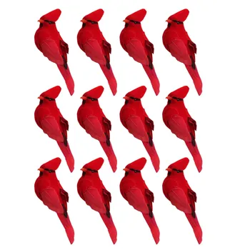 12шт искусственных красных кардиналов на клипсах, рождественские украшения, рождественская птица с перьями