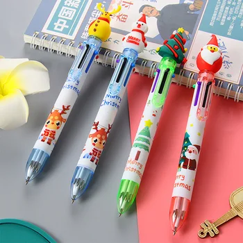 Разноцветная шариковая ручка серии Xmas, гладкое письмо, 6-цветная автоматическая шариковая ручка, мультяшные школьные принадлежности, Веселый Рождественский подарок