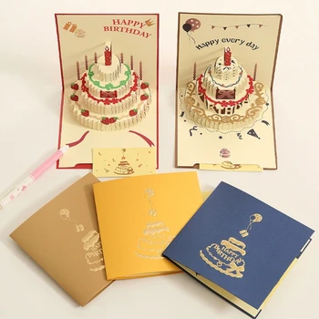 3D Всплывающие Поздравительные открытки Праздничный торт Поздравительная открытка Открытки Подарок для девочки Ребенок Жена Муж Мама Друг На все случаи жизни