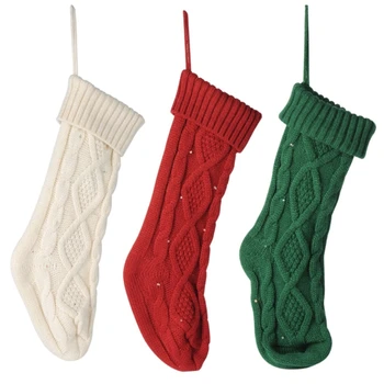 Светящиеся рождественские чулки со светодиодной подсветкой, светящиеся вязаные носки, подарочный пакет для конфет R7UB