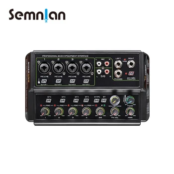 Звуковая карта SEMNLAN с 6-канальным аудиоинтерфейсом, 6,5-мм портом для наушников монитора, 16 эффектами для прямой трансляции и записи пения.