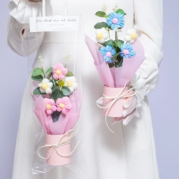 Подарочный пакет с цветами ручной работы, украшение свадебной вечеринки на День Святого Валентина, букет ручной работы, связанный крючком, Креативный букет цветов