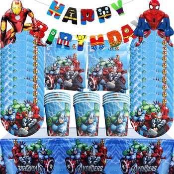 Украшения для Вечеринки в честь Дня Рождения Мстителей, Тематический Набор Посуды В Стиле Супермена-Человека-Паука, Набор Воздушных Шаров 