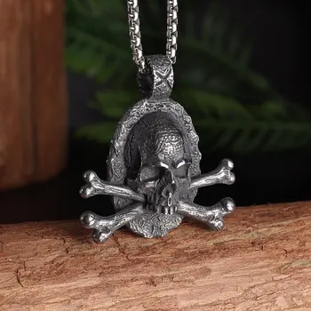 Готические Пираты Карибского моря, Скрещенные кости, подвеска в виде черепа, ожерелье, мужские украшения для вечеринок в стиле панк-байкер-рок.