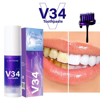 Отбеливающая зубная паста V34 Purple Удаляет пятна, уменьшает пожелтение, Ухаживает за зубами, деснами, Освежает дыхание, осветляет Зубы, 30 мл Новинка