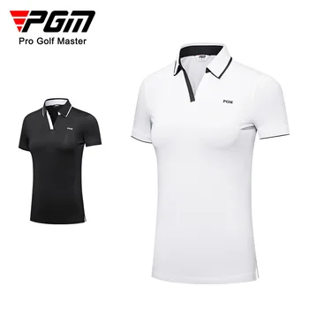 Женские футболки для гольфа PGM с коротким рукавом, летняя спортивная рубашка с разрезом по низу и V-образным вырезом, дизайнерская одежда для гольфа, женская одежда YF553