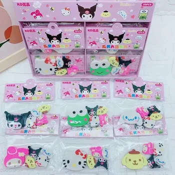 Sanrio 20шт Ластик Мультфильм Kuromi Hello Kitty, Большая коллекция Ластиков, Милые школьные принадлежности для моделирования, подарки для детей Kawaii в штучной упаковке