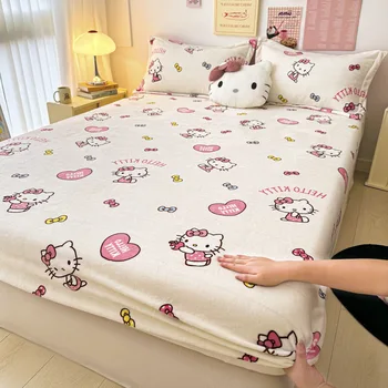 Sanrio Hello Kitty Изголовье кровати с молочным ворсом, Простыня с рисунком Куроми, Детское покрывало для кровати, Нескользящий наматрасник, Женские Рождественские Подарки