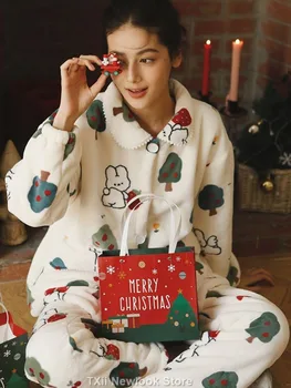 Зимние бархатные пижамные комплекты TXii для женщин, многоцветная пижама с цветочным принтом в виде животных, Одежда для отдыха с длинным рукавом, высококачественная пижама