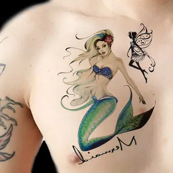 Сексуальные наклейки с татуировкой русалки и эльфа, водонепроницаемая поддельная татуировка для женщин и мужчин, цветная татуировка на ключице, длительная временная татуировка