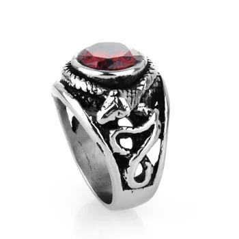 Темно-красный CZ Crystal Gem Snake Модное мужское байкерское кольцо из нержавеющей стали 316L, мужские ювелирные изделия