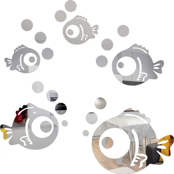 Съемные 3D Зеркальные наклейки Морская Рыба Пузырьковая Наклейка на стену Настенная Роспись DIY Наклейка Наклейка для домашнего декора Акриловая Рыба Зеркальная Наклейка на стену