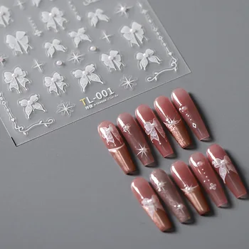 Прекрасные Красочные Жемчужные полупрозрачные Белые банты со звездами 3D самоклеящиеся наклейки для дизайна ногтей Наклейки для маникюра Bohemia Woman
