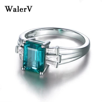WalerV Новинка для женщин, модные ювелирные кольца с подвесками, зеленое обручальное кольцо с лондонским синим прямоугольным кристаллом циркона