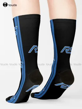 Для Focus Rs Носки с закисно-синими гоночными полосками, Объемные носки, Персонализированный подарок с цифровой печатью 360 ° в стиле Харадзюку в красочном ретро стиле