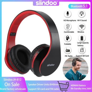 Siindoo JH-812 Красные Bluetooth-наушники Складные Стереомузыкальные Наушники FM и Поддержка SD-карты с микрофоном для Мобильных Samsung PC TV