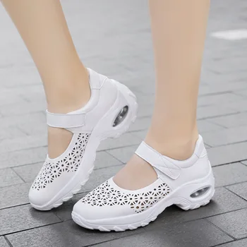Женская обувь большого размера, Летние дышащие кроссовки из ажурной кожи, модная обувь на мелкой платформе, повседневная обувь для ежедневной ходьбы