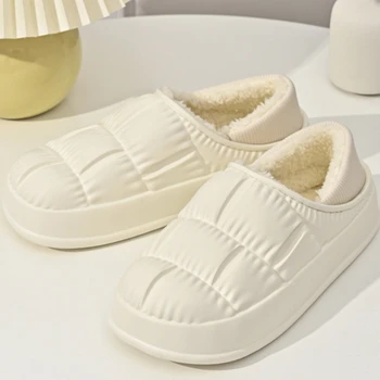 Женские хлопчатобумажные тапочки, женские однотонные нескользящие домашние туфли на плоской подошве в корейском стиле, пара теплых непромокаемых туфель Pantuflas De Mujer