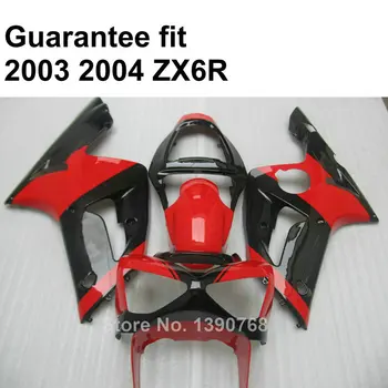 бесплатный пользовательский комплект обтекателей для Kawasaki ZX6R 2003 2004 красные черные обтекатели Ninja ZX 6R fairings 636 03 04 IT17