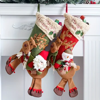 2шт, Длинноногий Санта-Клаус, Снеговик верхом на олене, Большие носки, Детские рождественские подарки, Украшения для пакетов с яблоками, Рождественские носки
